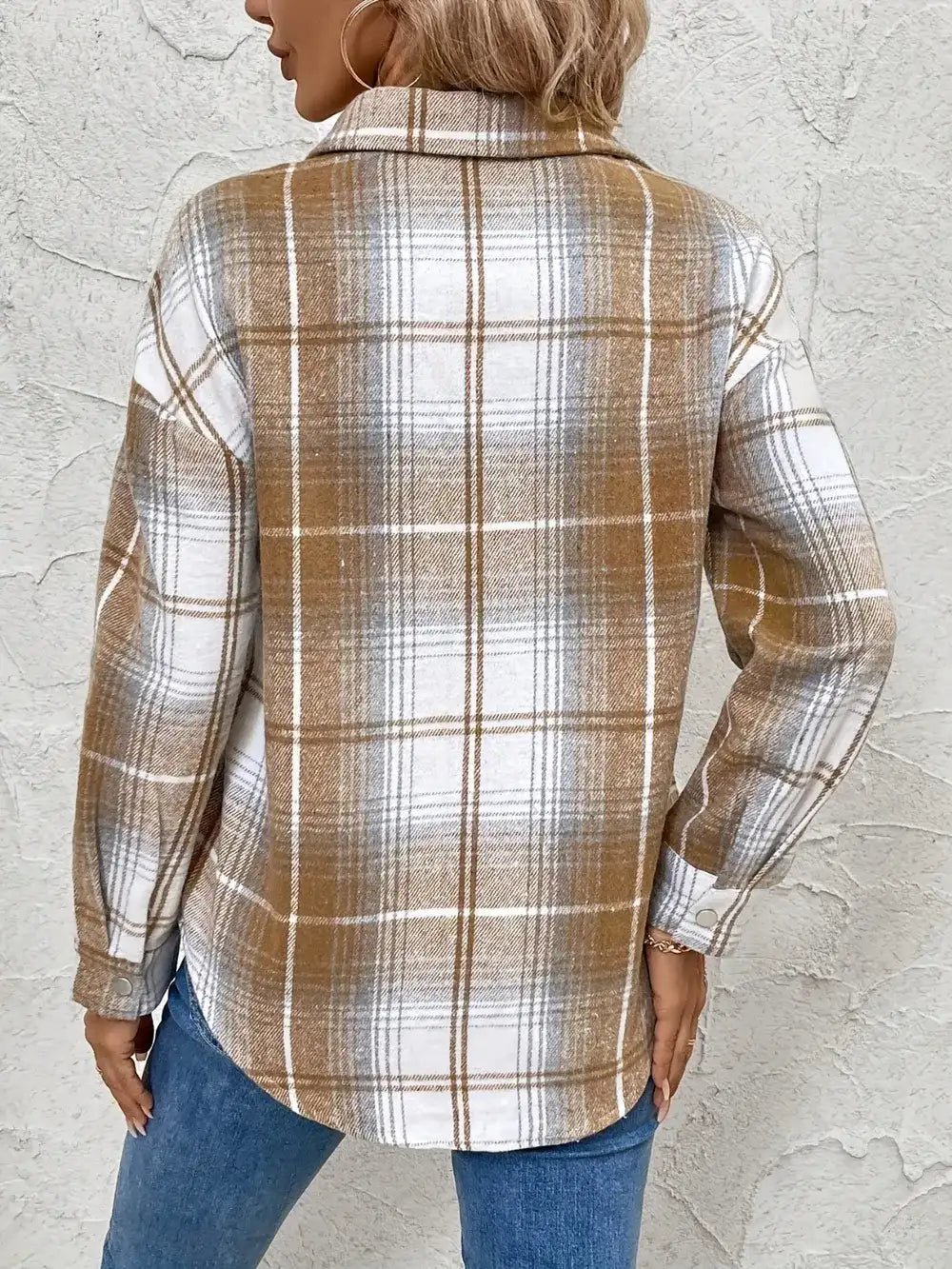 Plaid Collared Neck Half Zip Long Sleeve Top - Bela Fils BoutiqueBela Fils Boutique